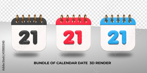3d transparent calendar date 21 for meeting schedule, event schedule, vacation, work, school color black, red, blue