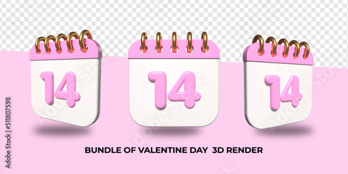 3D render valentine day date pink transparent calendar