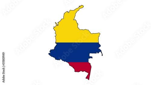 Colombia Map Outline Country Border on white background.  Appearance  national flag of Colombia.  National flag shaped map Colombia. Footage. MP4. Six seconds. photo