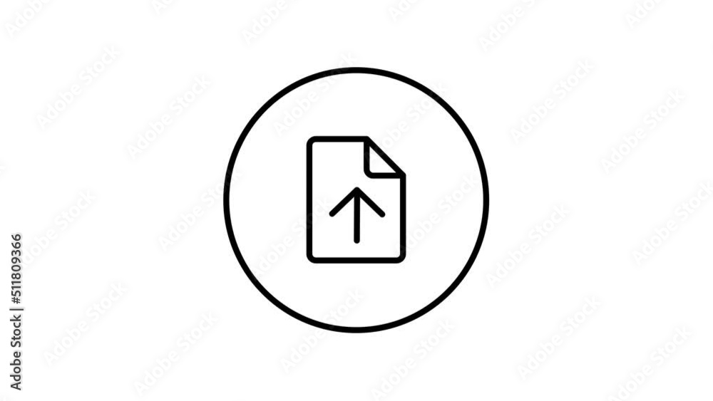 Document upload line icon inside circle, arrow up, black outline, line icon video animation. Document upload line icon inside circle, arrow up, black outline, line icon video animation.