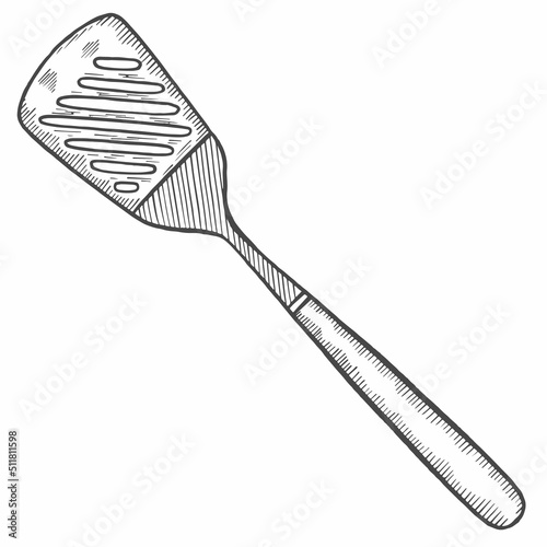 slotted turner kitchen utensils solated doodle hand drawn sketch with outline style