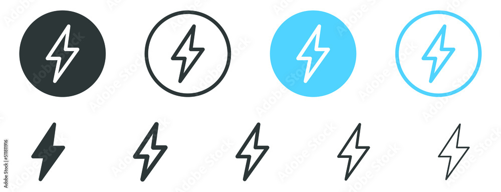 flash thunder power icon, flash lightning bolt icon with thunder bolt - Electric power icon symbol - Power energy icon sign in filled, thin, line, outline and stroke style for apps and website - obrazy, fototapety, plakaty 