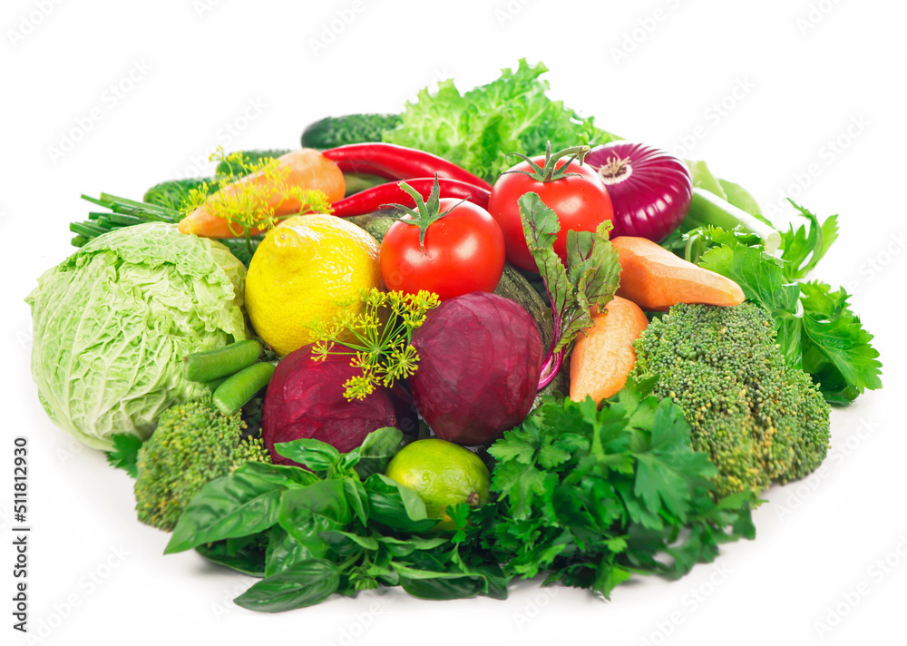 fresh vegetableHealthy Eating. Seasonal organic raw vegetables. Isolated over white background fresh vegetableHealthy Eating. Seasonal organic raw vegetables. Isolated over white background