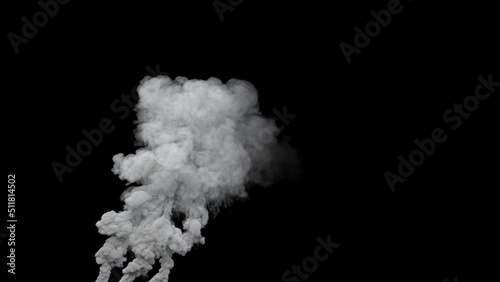 grey defilement smoke exhaust from nuclear power plant on black, isolated - industrial 3D rendering