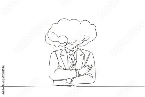 Single one line drawing cloud head businessman. Man with empty head and cloud instead. Distracted, daydreaming, absent and impractical concept. Continuous line draw design graphic vector illustration