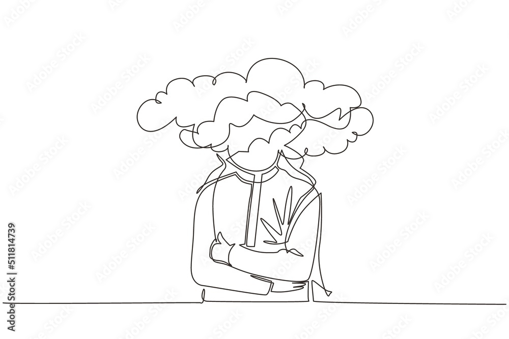 Continuous one line drawing cloud head businessman. Arab man with empty head and cloud instead. Distracted, daydreaming, absent and impractical concept. Single line design vector graphic illustration Continuous one line drawing cloud head businessman. Arab man with empty head and cloud instead. Distracted, daydreaming, absent and impractical concept. Single line design vector graphic illustration
