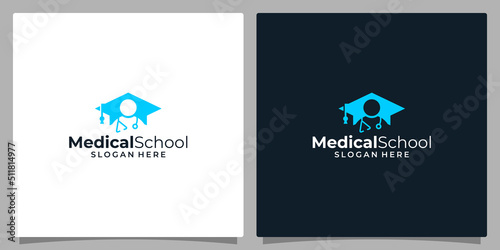 College, Graduation cap, Campus, Education logo design and medical doctor logo illustration graphic design.