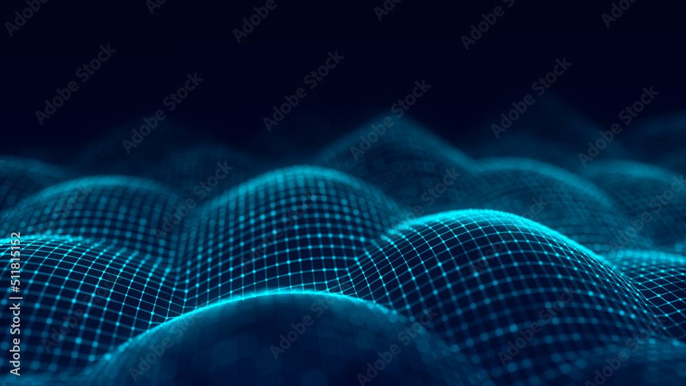 Futuristic moving wave. Digital background with moving glowing particles and lines. Big data visualization. 3d rendering Futuristic moving wave. Digital background with moving glowing particles and lines. Big data visualization. 3d rendering