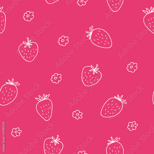 strawberry seamless pattern. hand drawn illustration in doodle style. minimalism. wallpaper  background  wrapping paper  textile. berries  fruits  summer  food.