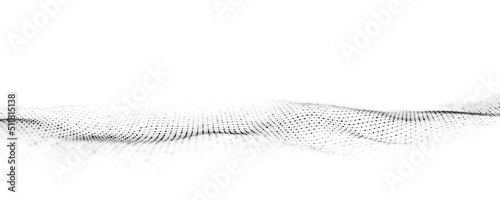 Futuristic moving wave. Digital white background with moving particles and lines. Big data visualization. 3d rendering