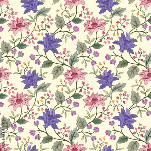 Blooming flowers design seamless pattern for fabric textile wallpaper.