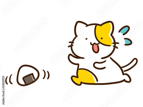 おにぎりコロコロなかわいいねこのデフォルメイラスト