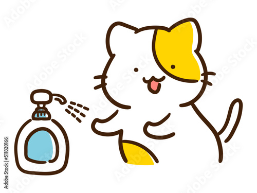 手指をアルコール消毒するかわいいねこのデフォルメイラスト