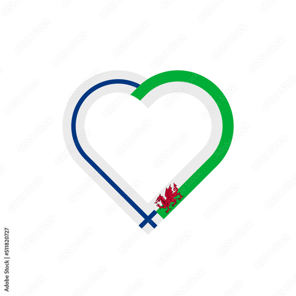unity concept. heart ribbon icon of finland and wales flags. vector illustration isolated on white background unity concept. heart ribbon icon of finland and wales flags. vector illustration isolated on white background