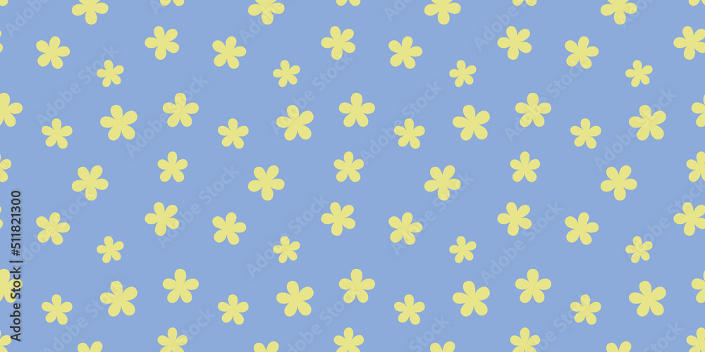 Yellow flowers, blue background, seamless pattern design
