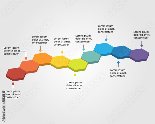 Hexagon step template for infographic for presentation for 9 element