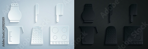Murais de parede Set Grater, Meat chopper, Measuring cup, Gas stove, Knife and Salt and pepper icon