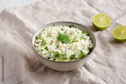 Homemade Cilantro Lime Rice in a Bowl, side view.