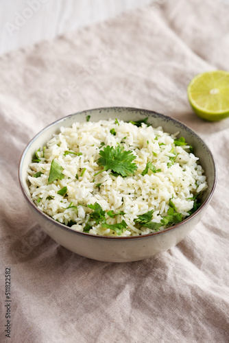 Homemade Cilantro Lime Rice in a Bowl, side view.