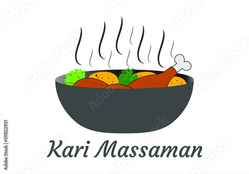 kari massaman vector illustration. Chicken piece. thai traditional food culture
