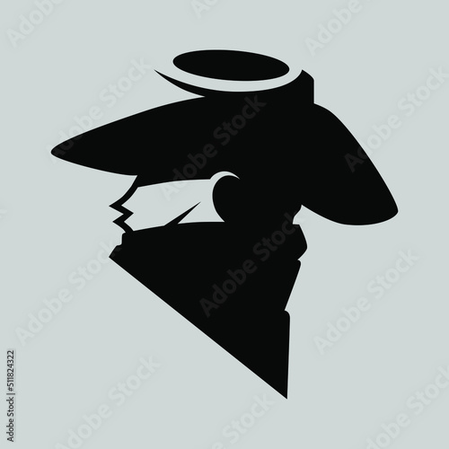 Cowboy masked outlaw symbol side view on gray backdrop. Design element