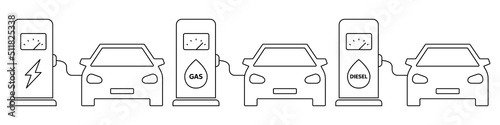 Electric, Gasoline, Diesel Station. Line Style. Stock Vector Illustration 