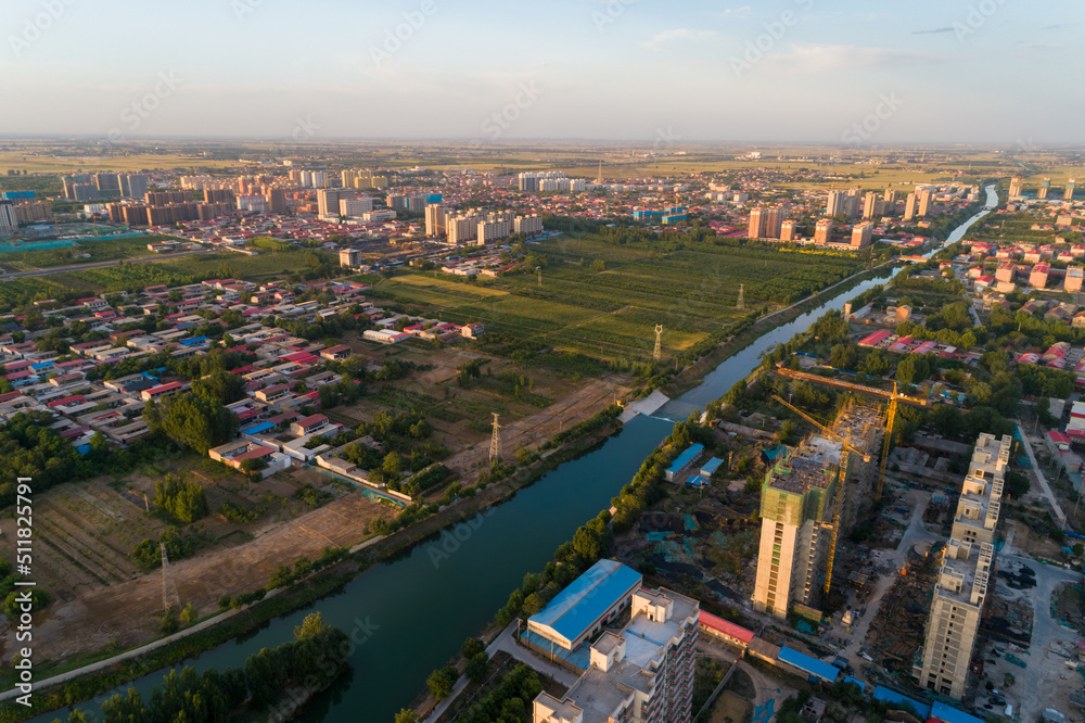 A small town in northern China at sunset.
