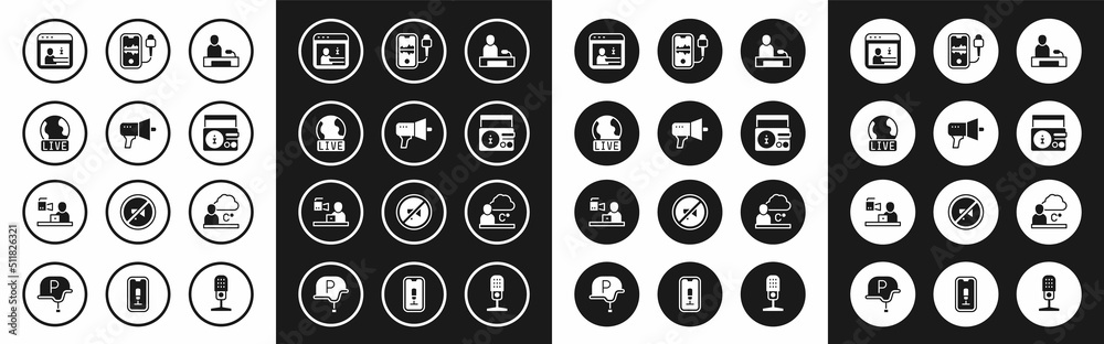 Set Television report, Megaphone, Live, Information, News radio channel, Mobile recording, Weather forecast and Breaking news icon. Vector Set Television report, Megaphone, Live, Information, News radio channel, Mobile recording, Weather forecast and Breaking news icon. Vector