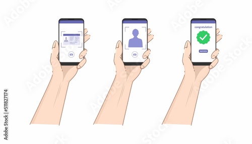 hand holding the phone for the application submission concept vector illustration