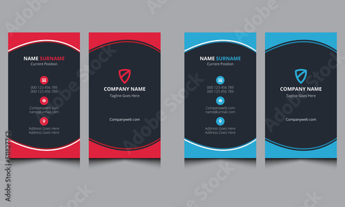 Simple dark luxury clean creative unique corporate abstract vertical company professional elegant modern name business card design template red and blue color.
