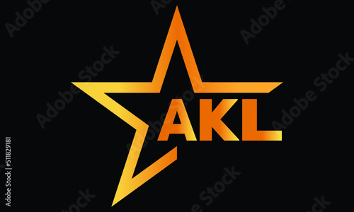 AKL golden luxury star icon three letter logo design vector template. royal logo | luxury logo | jewelry logo | premium logo | iconic logo | Victoria logo |	 photo