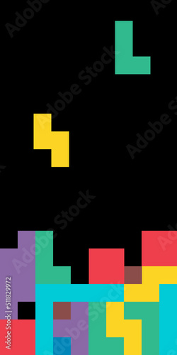 Set of color tetris block background, color puzzle icon , logic fun game vector illustration