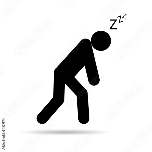 Tired man icon with shadow, sleep emotion tired sign, bored concept symbol, graphic vector illustration