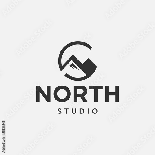 Modern Flat North Studio Logo Design, Northern Mountain Illustration Logo, Abstract Mountain Icon Scandinavian Style, North Mountain Logo Design Vector Template for Real Estate, Studio, Construction
