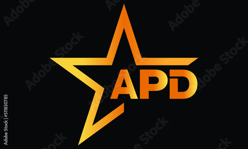 APD golden luxury star icon three letter logo design vector template. royal logo | luxury logo | jewelry logo | premium logo | iconic logo | Victoria logo |	
