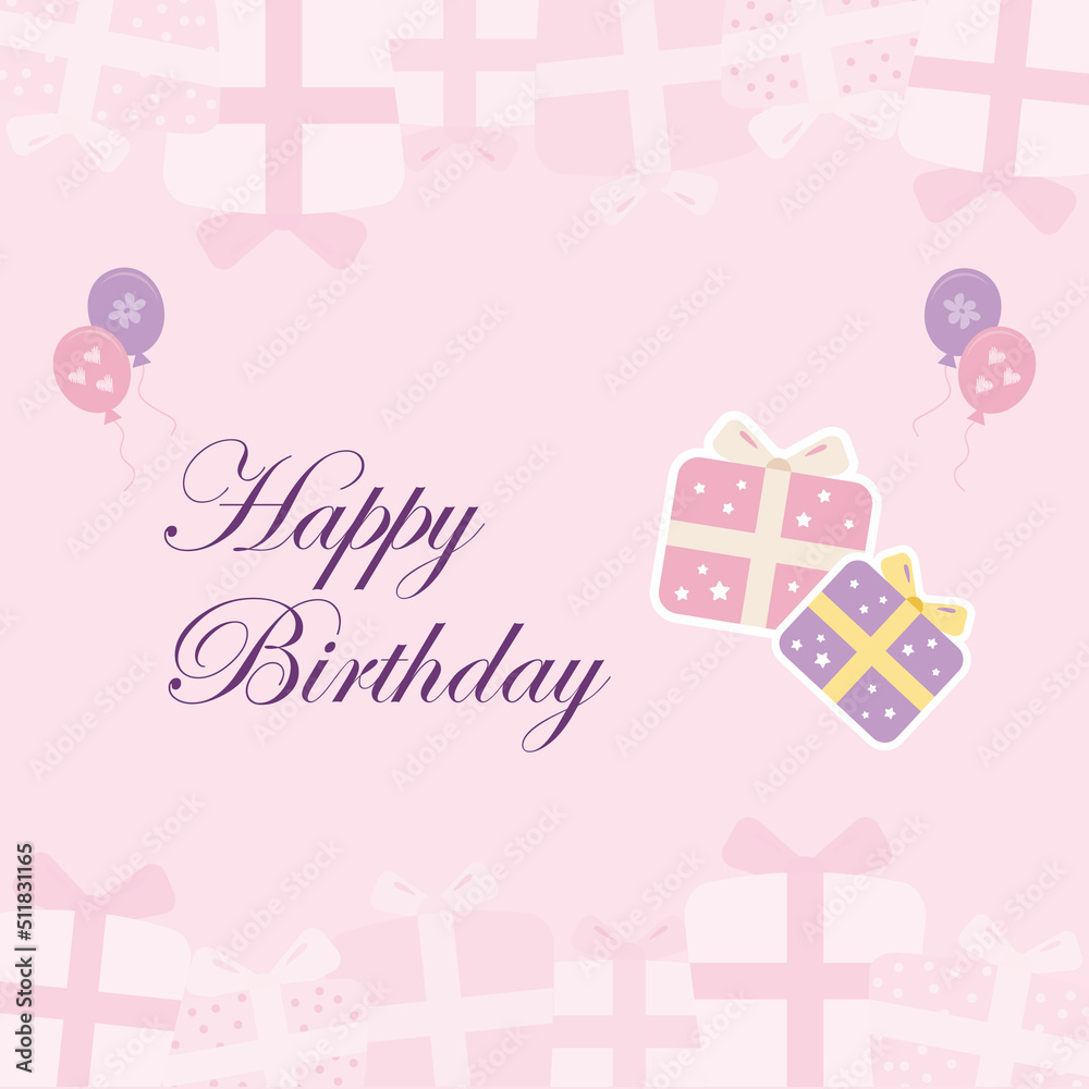 HAppy birthday card, gift, present, baloons HAppy birthday card, gift, present, baloons