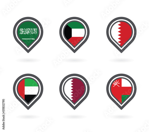 GCC Gulf Cooperation Council Countries Map Point on white background. Navigation icons set.
 photo