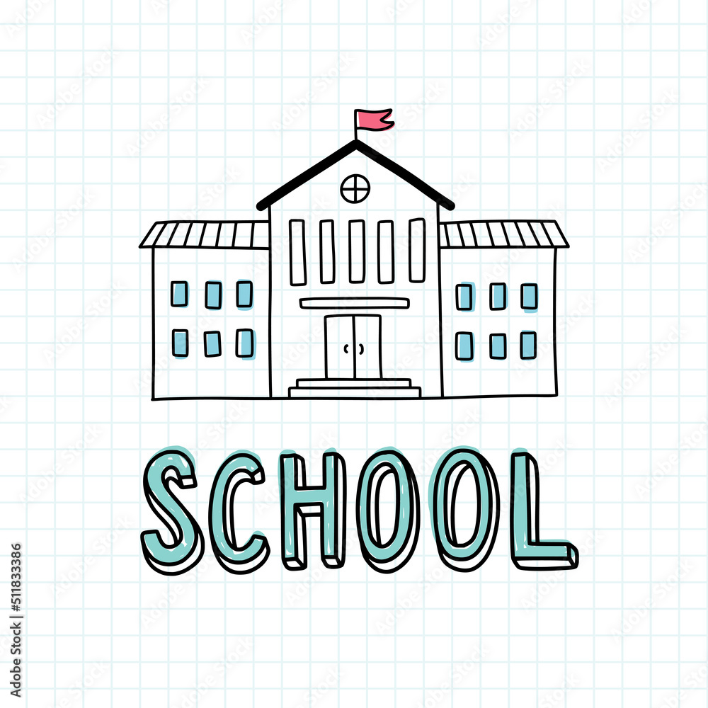 School building hand drawn illustration. Back to school vector clipart ...