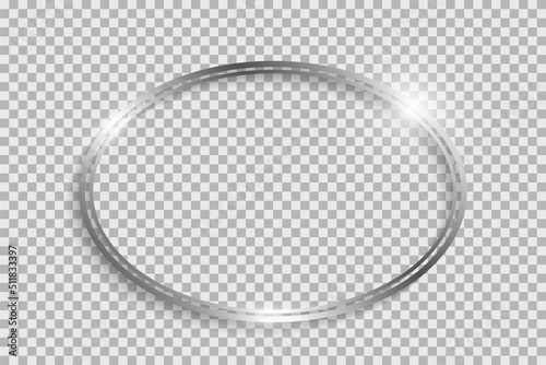 Silver double ellipse frame with shadows and highlights isolated on a transparent background.