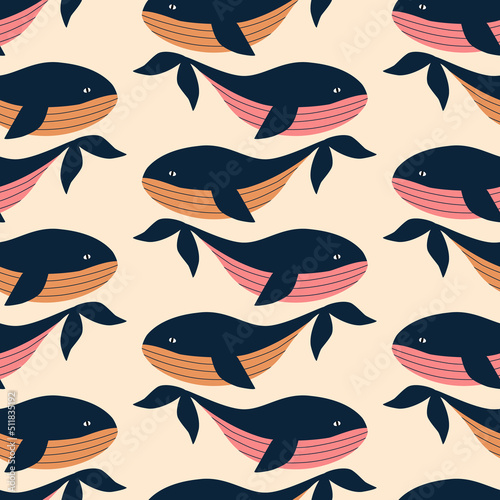 Photography Adorable blue whales hand drawn vector illustration