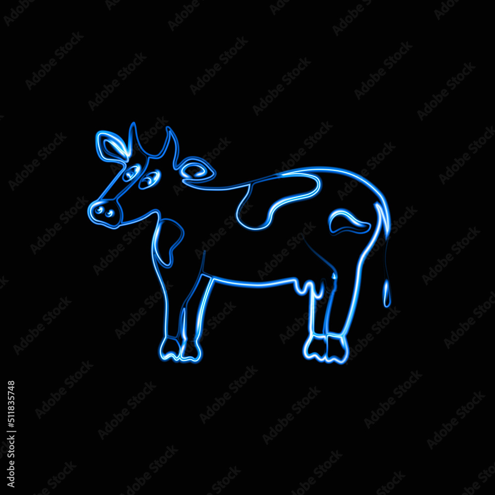 Fototapeta premium Vector illustration of a cow with neon effect.