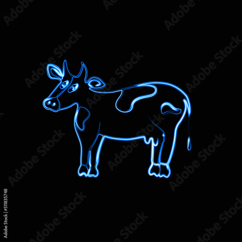 Vector illustration of a cow with neon effect.