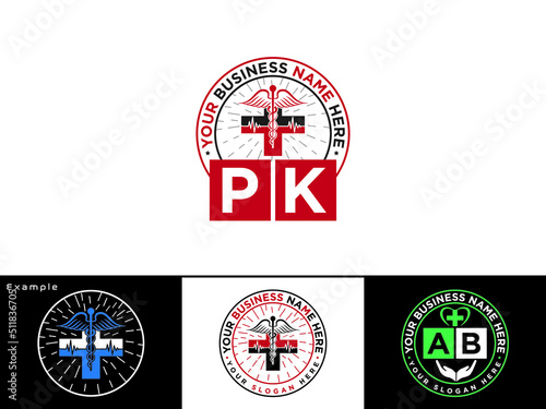 Colorful PK Logo Icon, Creative Pk kp Letter Logo Design For Clinical And Pharmacy
