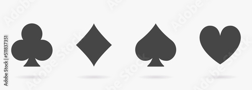 Poker Play Suit Set Glyph Pictogram. Playing Suit. Gambling Black Jack Club in Las Vegas Symbol. Card Suit Spade Black Silhouette Icon. Casino Game Flat Symbol. Isolated Vector Illustration