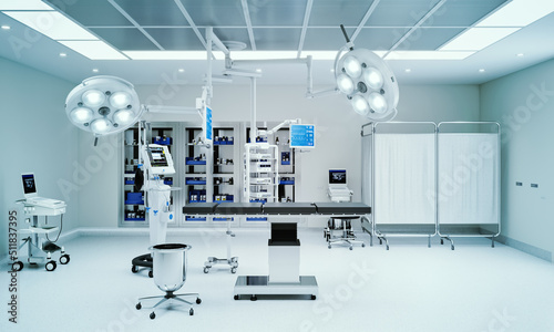 Empty operating room with medical equipment, 3d rendering photo