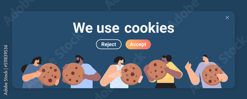people holding cookie protection of personal information internet web pop up we use cookies policy notification