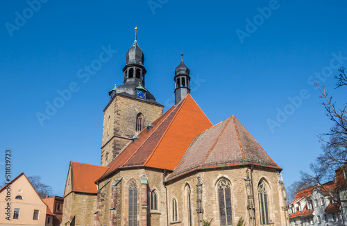 Towers of the historic Jacobi church in Hettstedt, Germany photo