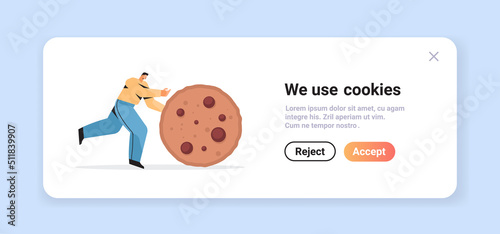 man rolling cookie protection of personal information internet web pop up we use cookies policy notification