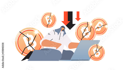 businessman investor analyzing crashed coins on laptop cryptocurrency crash bitcoin price collapse crypto loss investment risk crisis