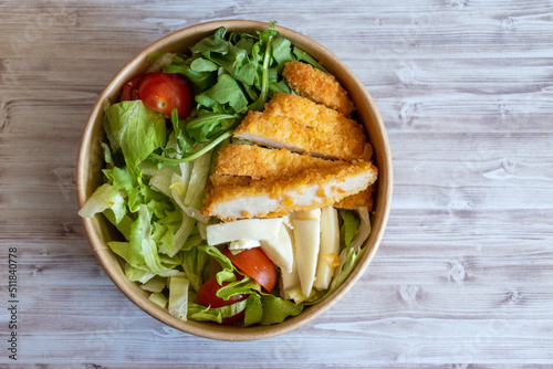 prepared breaded chicken salad bowl healthy fast food idea